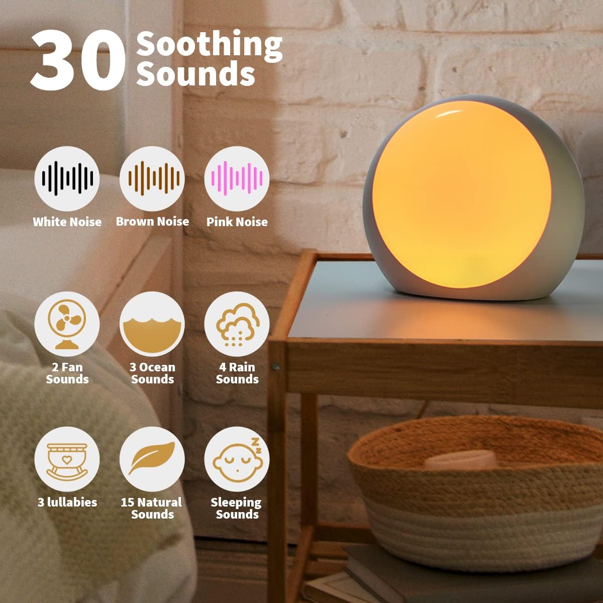 Loud Brown Noise Sounds White Noise Machine 30 Soothing Sounds 12 Color Night Lights Auto-Off Timer Sleep Machine with Memory Function for Baby Kids Adult for Office Privacy White Elephant Gifts