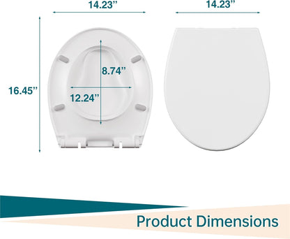 17" White Round Toilet Seat for Adult and Child, Built-In Potty Training Seat with Soft Quiet Close Non-Slip Design, Magnetic Kids Seat and Cover for Round/Oval Toilets, Easy to Install and Clean