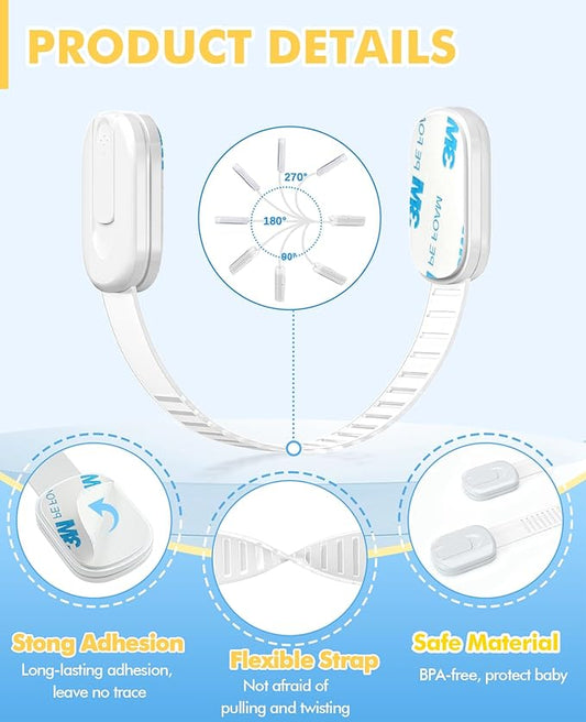 12 Pack Cabinet Locks Baby Proofing, Child Proof Cabinet Locks with 3M Adhesive - Easy Installation with Adjustable Straps, Multi-Purpose Child Safety Latches for Drawers Fridge Trash Cans Toilets