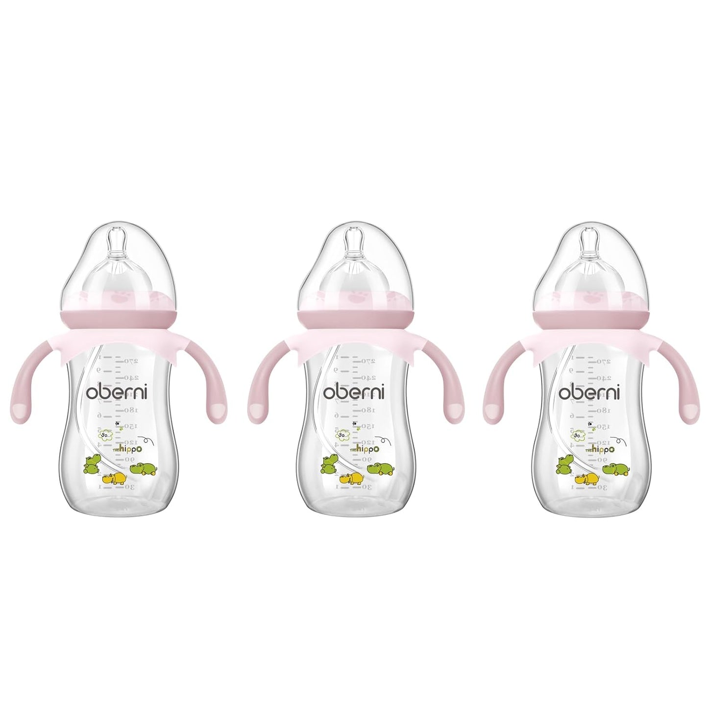 Oberni Baby Bottles, Weighted Straw Toddler Milk Bottles with Non-Slip Handle, Size + Variable Fast Flow, 12+ Months, BPA-Free, Pink/1Pack/9oz