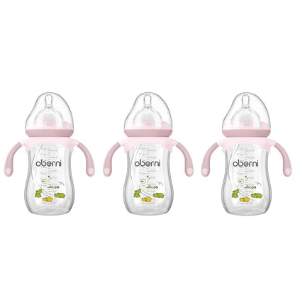 Oberni Baby Bottles, Weighted Straw Toddler Milk Bottles with Non-Slip Handle, Size + Variable Fast Flow, 12+ Months, BPA-Free, Pink/1Pack/9oz