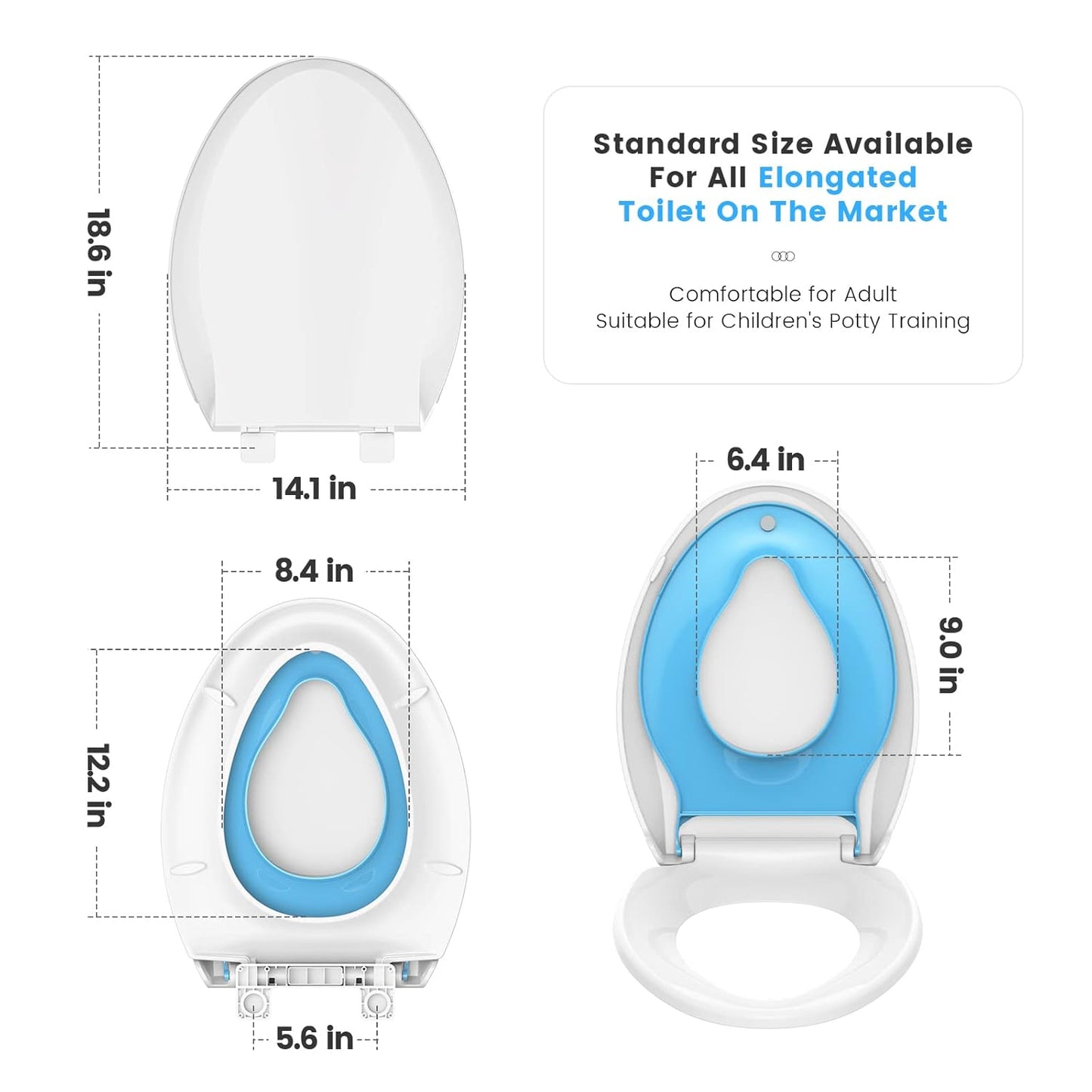 YASFEL Built in Potty Training Toilet Seat for Toddlers, Kids & Adults Biscuit Plastic Toilet Seats Elongated Slow Close with Magnets(Almond, 18.5”)