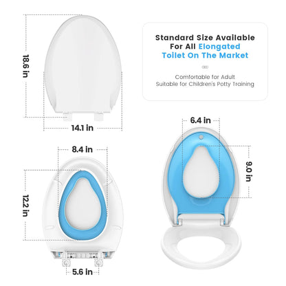 YASFEL Built in Potty Training Toilet Seat for Toddlers, Kids & Adults Biscuit Plastic Toilet Seats Elongated Slow Close with Magnets(Almond, 18.5”)