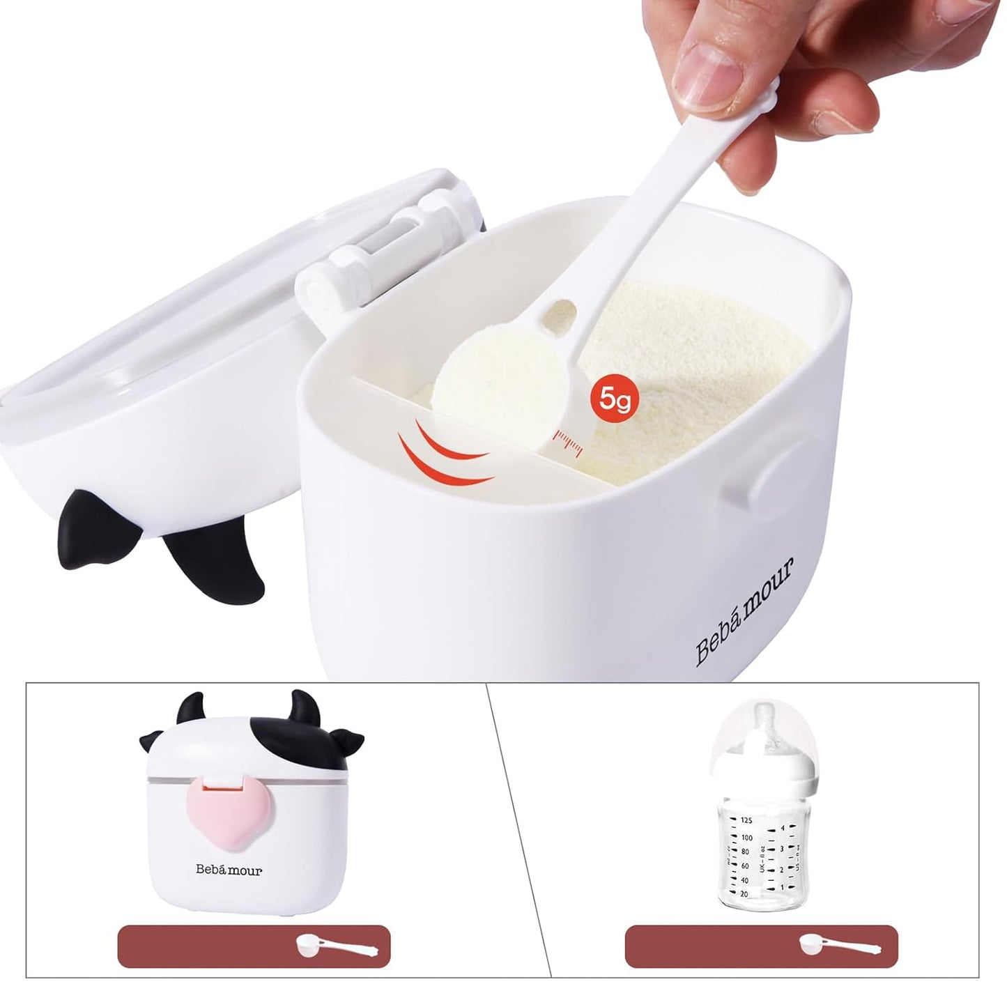 Bebamour Baby Formula Dispenser, BPA Free Portable Milk Powder and Candy Fruit Snack Storage Container with Scoop and Leveller for Travel, 450 ML, Green Cow