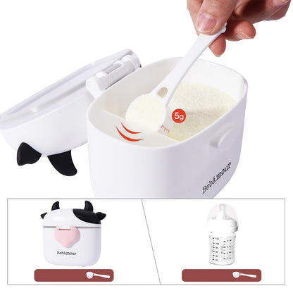 Bebamour Baby Formula Dispenser, BPA Free Portable Milk Powder and Candy Fruit Snack Storage Container with Scoop and Leveller for Travel, 450 ML, Green Cow
