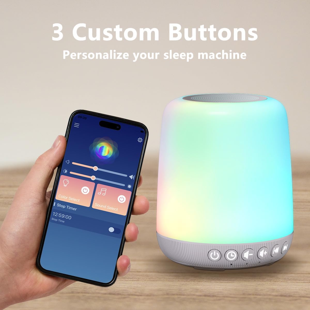 White Noise Machine Easysleep Baby Sound Machine for Sleeping with 12 Night Light Colors 30 Soothing Sounds 4 Timer Portable Sleep Machine for Baby Adults, Smart App Control, Touch Control