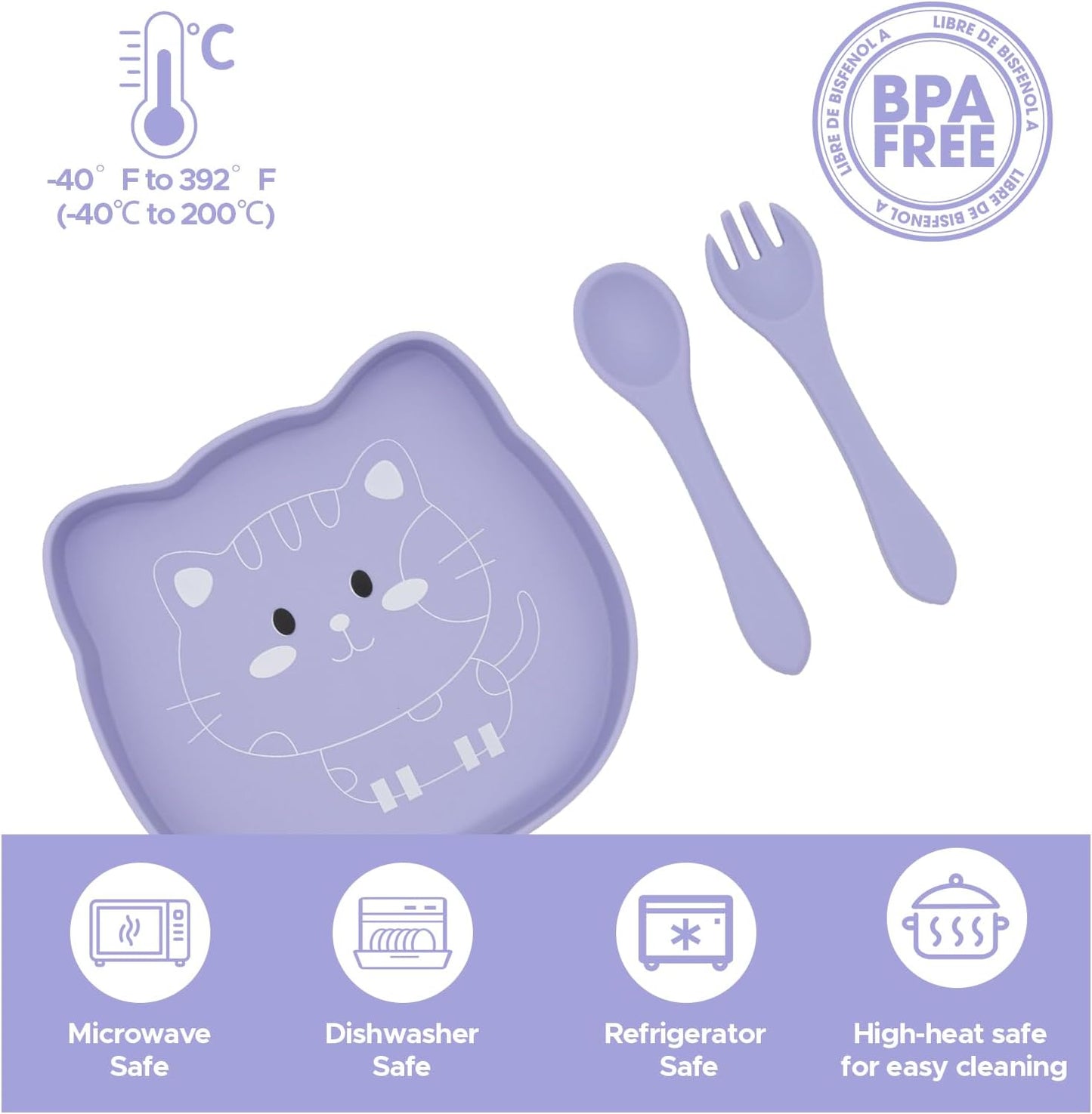 BabyX Baby Silicone Feeder Set, 3-pcs Butterfly-themed Baby Bowl with Suction, Spoon and Fork for Babies Toddler Kids, BPA-Free, Baby Utensils Feeding Supplies, Microwave and Dishwasher Safe