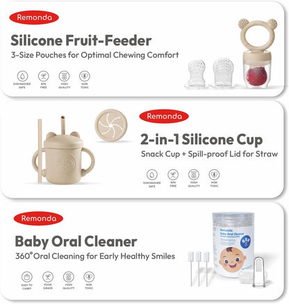 Remonda 23-Piece BPA-Free Silicone Baby Feeding Set | Extra Large Suction Plates, Toddler Bowls, Self Feeding Spoons, and More | Dishwasher Safe| Baby Led Weaning Supplies (Green）01
