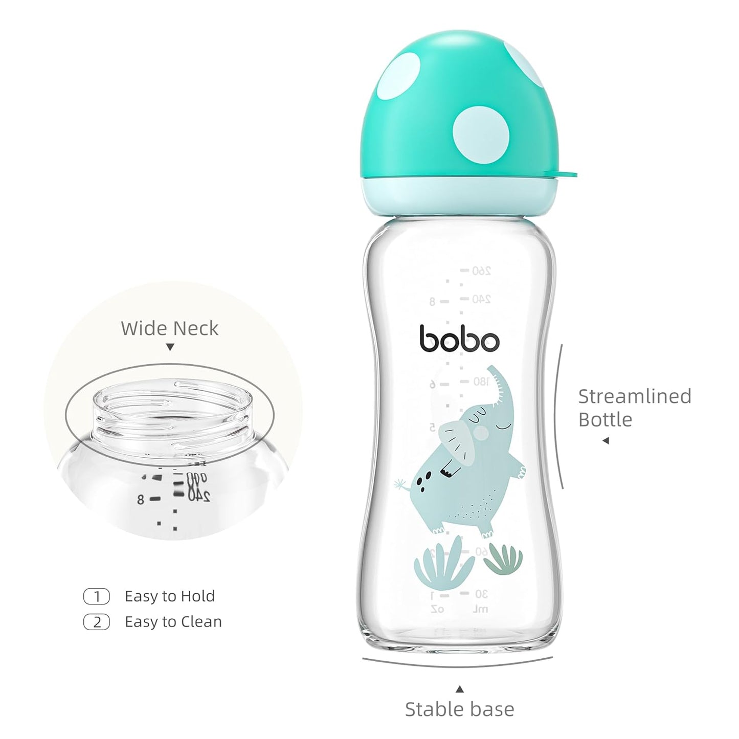 YOHKOH Natural Glass Baby Bottle with Level 1 Slow Flow Nipple, Newborn Anti-Colic Baby Bottles, Wide Neck Mushroom Baby Glass Bottle (Multicolour-A, 3.4oz (Pack of 4))