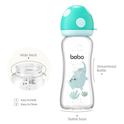 YOHKOH Natural Glass Baby Bottle with Level 1 Slow Flow Nipple, Newborn Anti-Colic Baby Bottles, Wide Neck Mushroom Baby Glass Bottle (Multicolour-A, 3.4oz (Pack of 4))