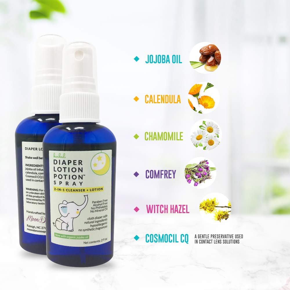 All Natural Diaper Rash Guard for Your Baby's Bottom - Healing and Soothing 2-in-1 Herbal Cleanser and Lotion - Moisturizes and Protects (4 Ounce Spray)