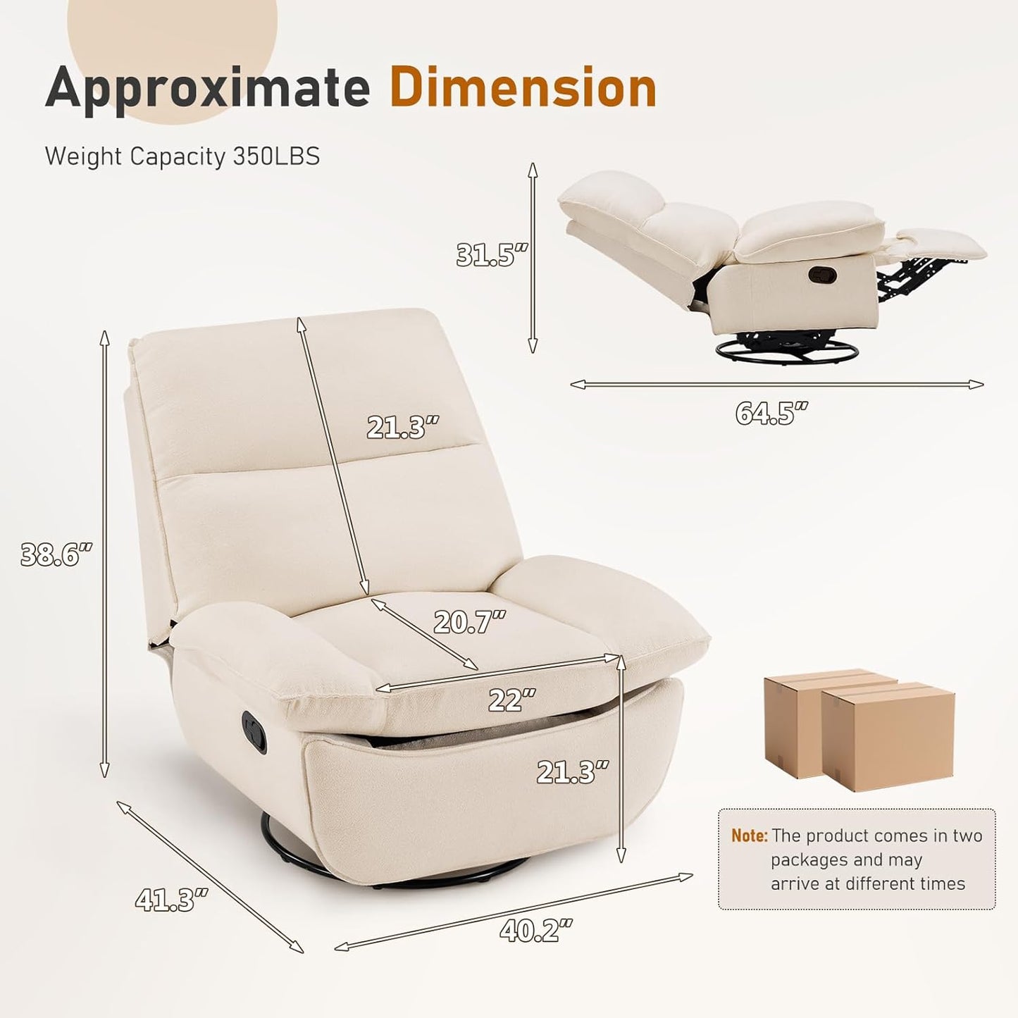 Furnimart Swivel Oversized Recliner Chair, Extra Wide Manual Recliner Chair for Adults, Nursery Glider Rocking Chair Comfy Reading Chair with Side Storage for Living Room, Chenille Burnt Orange