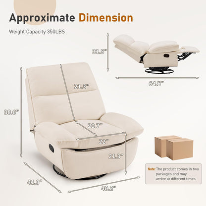Furnimart Swivel Oversized Recliner Chair, Extra Wide Manual Recliner Chair for Adults, Nursery Glider Rocking Chair Comfy Reading Chair with Side Storage for Living Room, Chenille Burnt Orange