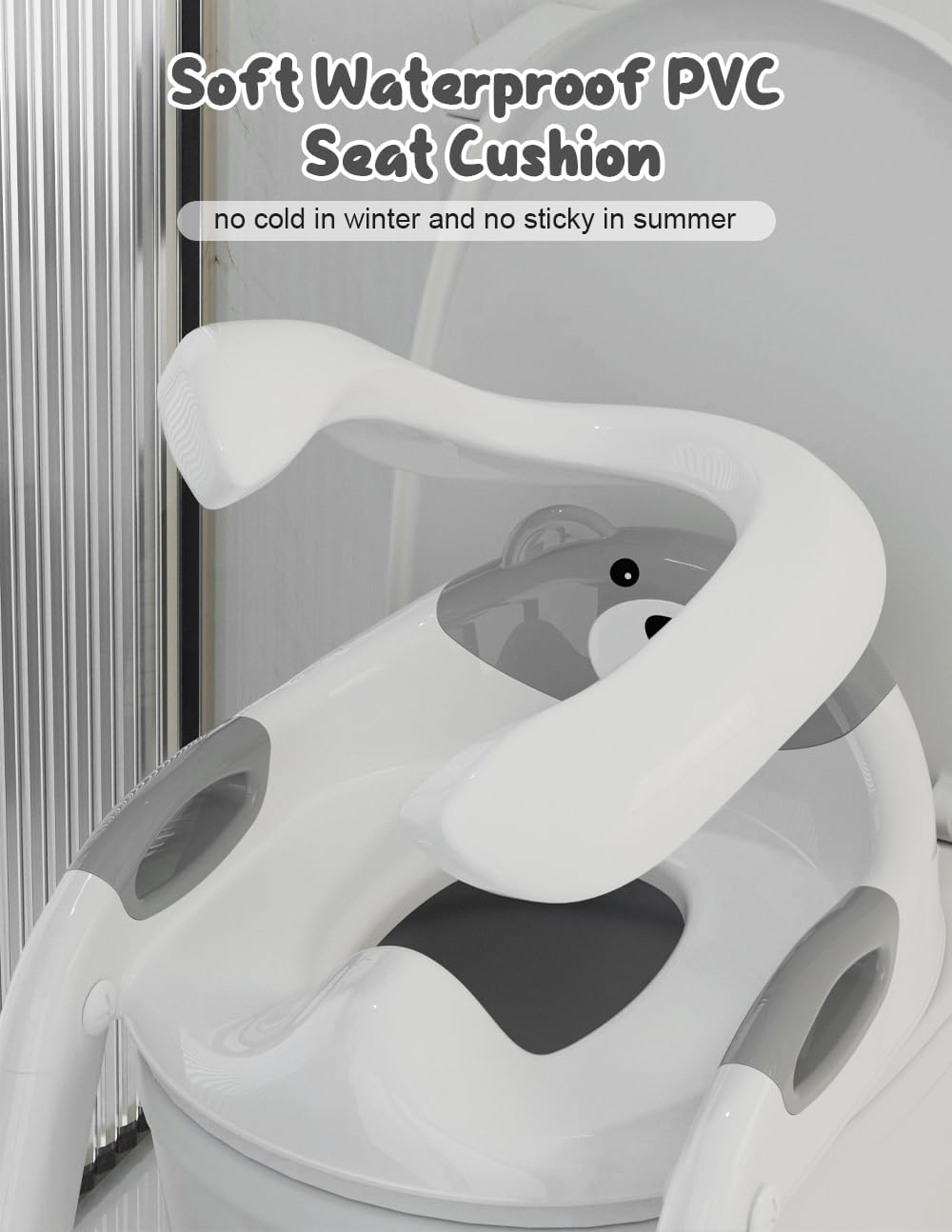 Potty Training Seat with Step Stool, Toddler Potty Training Toilet Seat with Non-Slip Step Splash Guard Safety Handles and Waterproof Cushion, 2 In 1 Toddler Potty Seat
