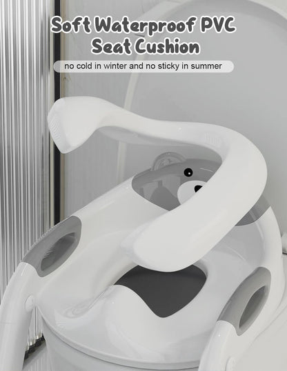 Potty Training Seat with Step Stool, Toddler Potty Training Toilet Seat with Non-Slip Step Splash Guard Safety Handles and Waterproof Cushion, 2 In 1 Toddler Potty Seat