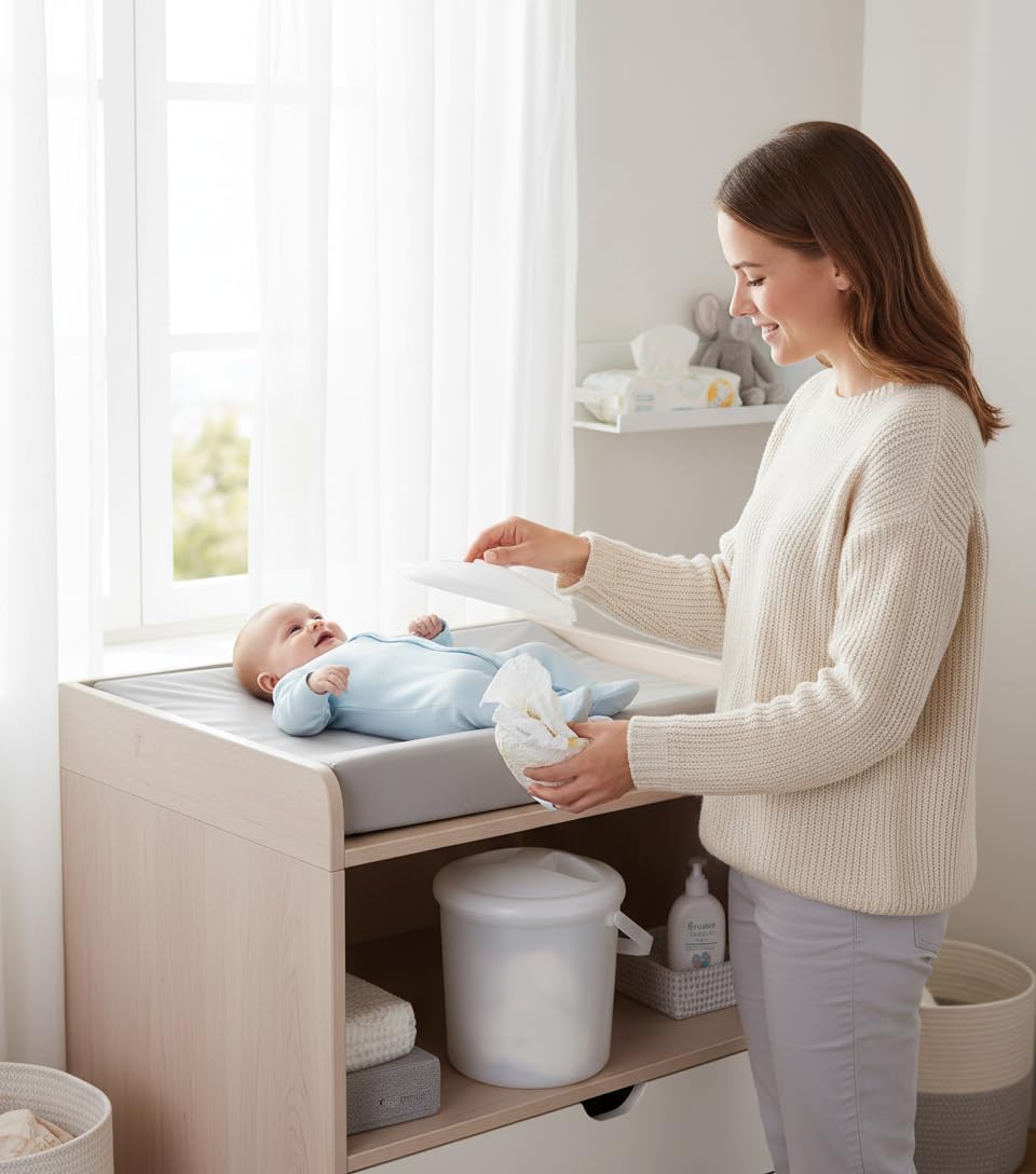 Rotho Babydesign Nappy Pail, 10l, 0+ Months, Bella Bambina, Stone-Grey, 20021 0286