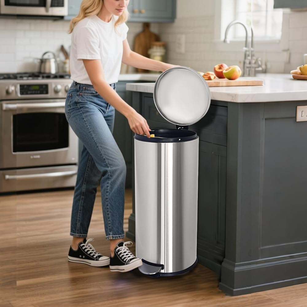 Diaper Pail, Airtight Odor Control Baby Diaper Bin with Childproof Lock, Stainless Steel Garbage Pail with lid, 15 Liter/ 4 Gallon Compact Nursery Trash Can with Removal Inner Liner, Blue