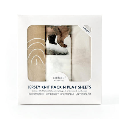 GRSSDER Stretch Ultra Soft Jersey Knit Fitted Pack n Play Playard Sheets Set 2 Pack，Fits Portable/Mini Cribs Sheets, Playards Mattress Pads, Stylish Watercolor Animals for Baby, Mint Green