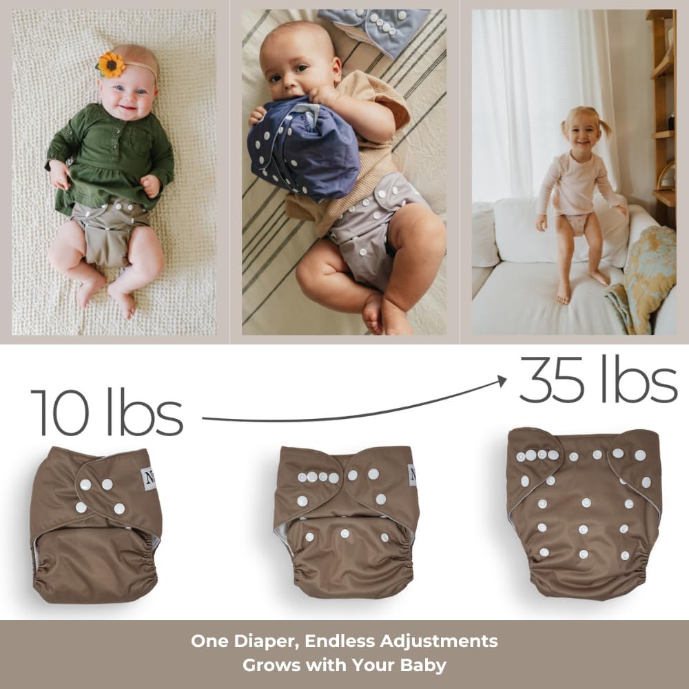 Nora's Nursery Cloth Diapers 7 Pack with 7 Inserts & 1 Wet Bag - Waterproof Cover, Washable, Reusable & One Size Adjustable Pocket Diapers for Newborns and Toddlers - Delilah