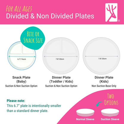 Elk and Friends Kids 7.8” Porcelain Divided Plates with Silicone Sleeves | Suitable for Babies/Kids/Toddlers | Microwave & Dishwasher Safe | Non Slip | Snack Dishes