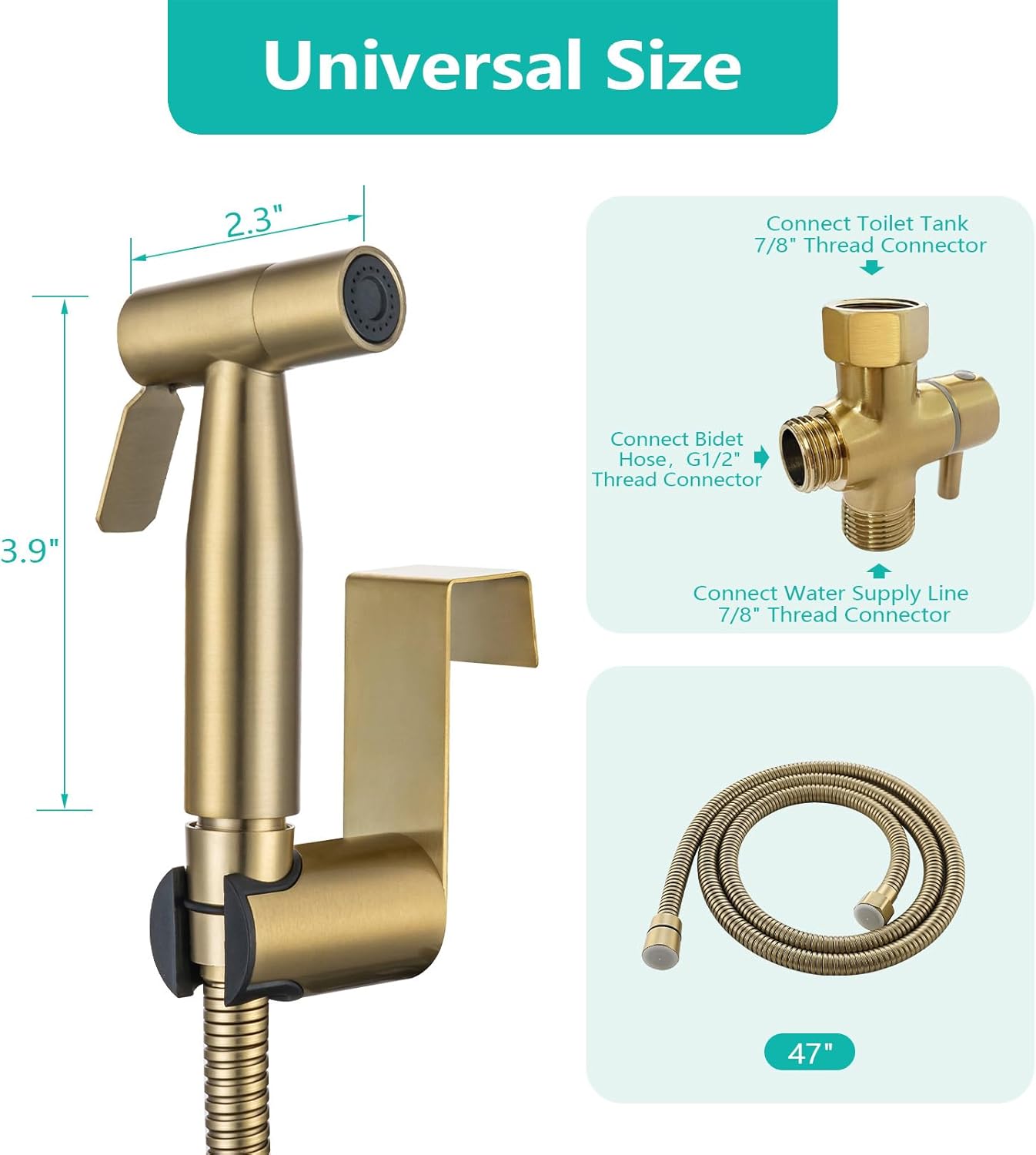BARROCK Bidet Sprayer for Toilet, Handheld Jet Spray for Existing Toilets with Bidet Hose, Adjustable Water Pressure Muslim Shower, Stainless Steel Cloth Diaper/Feminine Wash Sprayer Brushed Nickel