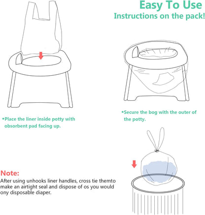 Potty Chair Liners, Portable Disposable Potty Liner Bags for Universal Potty Training Toilet Seat, Toddler Outdoors Travel Baby Toilet Liners - 60 Pack