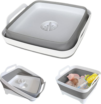 GIMWA Collapsible Wash Basin for Baby Bottles - 2.4 Gallons Portable Wash Bin for RV Camping Sink, Space-Saving Dish Tub (Pink)
