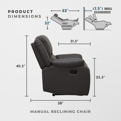 Lexicon Manual Glider Recliner Sofa Chair, Home Theater Seating, Wall Hugger Manual Reclining Nursery Chair for Bedroom/Living Room/Office/Apartment, Grey Chenille