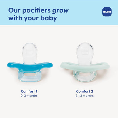 MAM Grow with Baby Anti-Colic Bottle Set – 4 Easy Start Bottles (5oz & 9oz) with Trainer Handles & Spout, Comfort Newborn Pacifier, Extra Bottle Bodies & Nipples, Self-Sterilizing Baby Feeding System