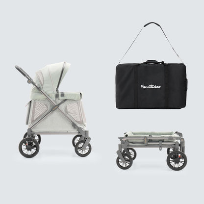 Familidoo Q1 Multi-Use Kids Wagon Stroller – Foldable, Lightweight & All-Terrain for Kids & Pets – 5-Point Safety Harness, Rain Cover & Compact Travel Design – Supports Up to 132 lbs (Sage Green)
