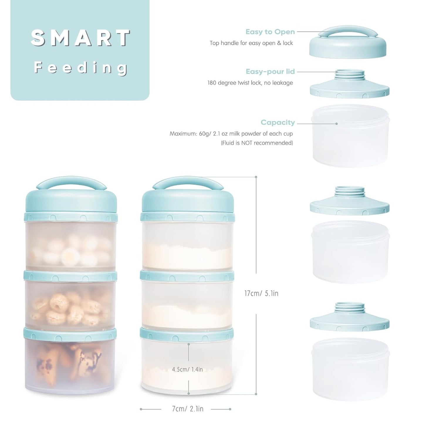 Termichy Stackable Formula Dispenser Portable Milk Powder Container, 2 Pack, Warm Grey