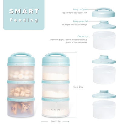 Termichy Stackable Formula Dispenser Portable Milk Powder Container, 2 Pack, Warm Grey
