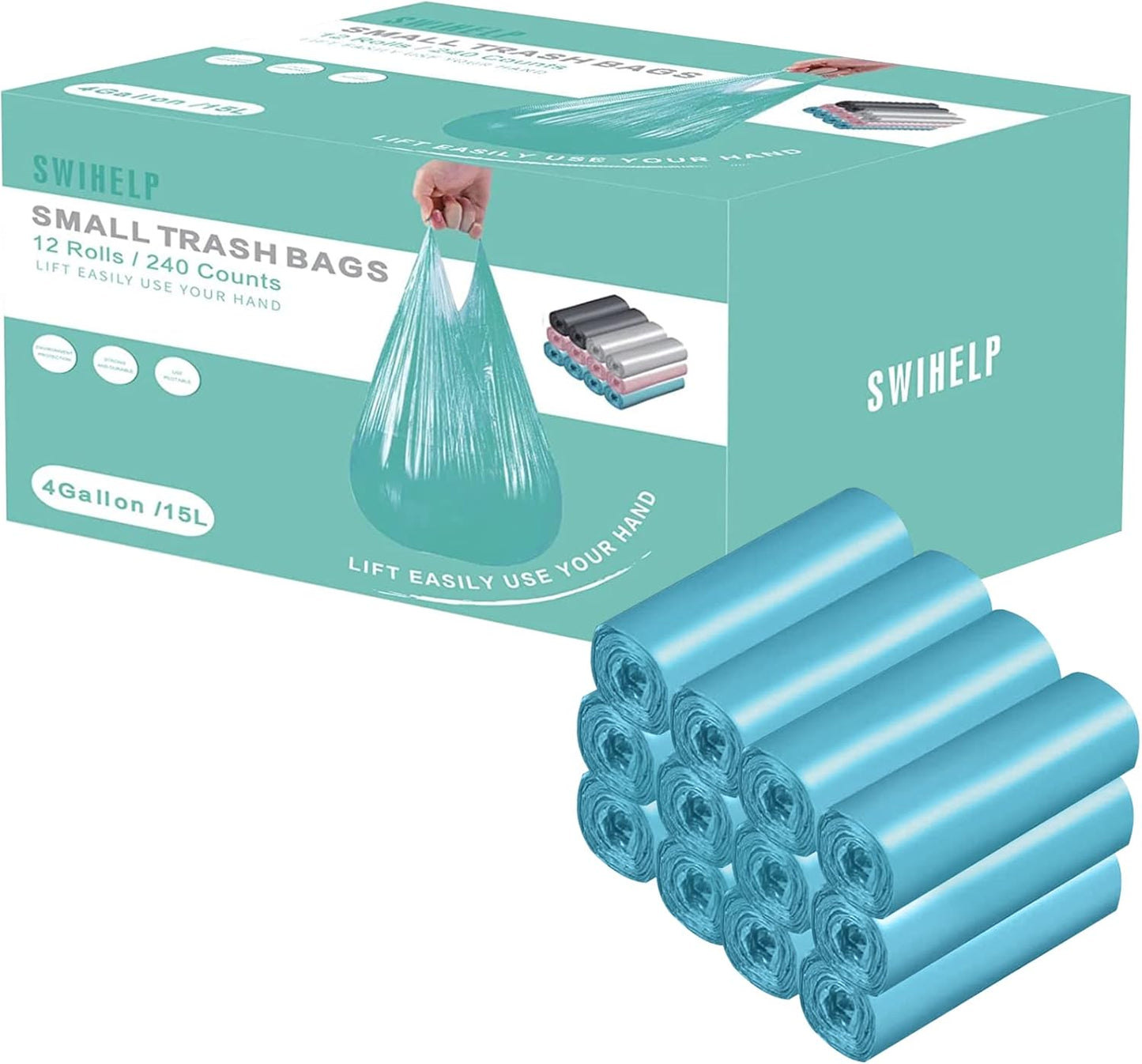 Handle Trash Bags 4 Gallon 100 Counts Small Garbage Bags for Office,Kitchen,Bedroom Waste Bin, Rubbish,Trash Can Liner