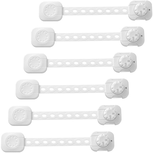 Fursafe&Q Child Safety Cabinet Proofing, Baby Cabinet Locks Adhesive Adjustable Child Safety Strap Locks Drawer Fridge Ovens Toilet Latches No Screws for Furniture Kitchen White 6Pack