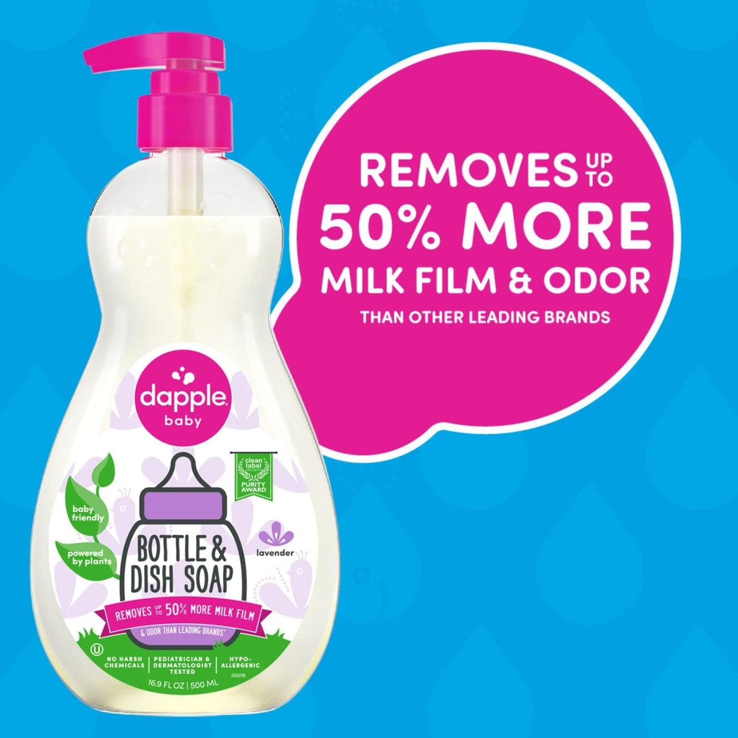 Dapple Baby Fragrance Free Bottle & Dish Soap - (3 Pack) 16.9 fl oz - Cleans Baby Bottles, Sippy Cups, Pacifiers, Breast Pumps, & More - Gently Removes Milk Film & Odors - Includes 1 Pump