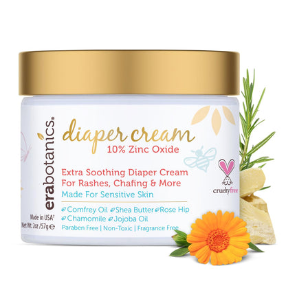 Era Organics Diaper Rash Cream For Baby - Extra Soothing and Moisturizing with Zinc Oxide, Organic Aloe Vera, Chamomile, Calendula Plus More - Gentle Butt Rash Moisturizer