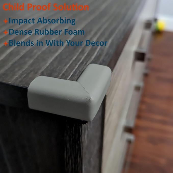 8-Pack Baby Proofing Corner Guards, Soft Rubber Corner Protectors for Furniture, 3M Adhesive Pre-Taped Corner Bumper Guards, Child Proof Safety for Fireplace, Table, Cabinet & Stairs, Grey