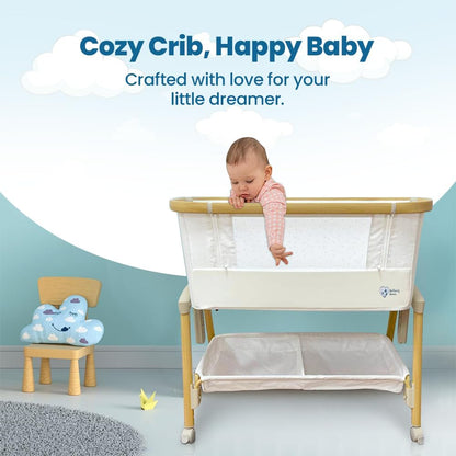 Motherly Haven Baby Bassinet Bedside Sleeper, Portable Crib for Newborns, Adjustable 7-Height Auto-Lock, with Wheels, Soft Mattress & Breathable Mesh (Light Grey)