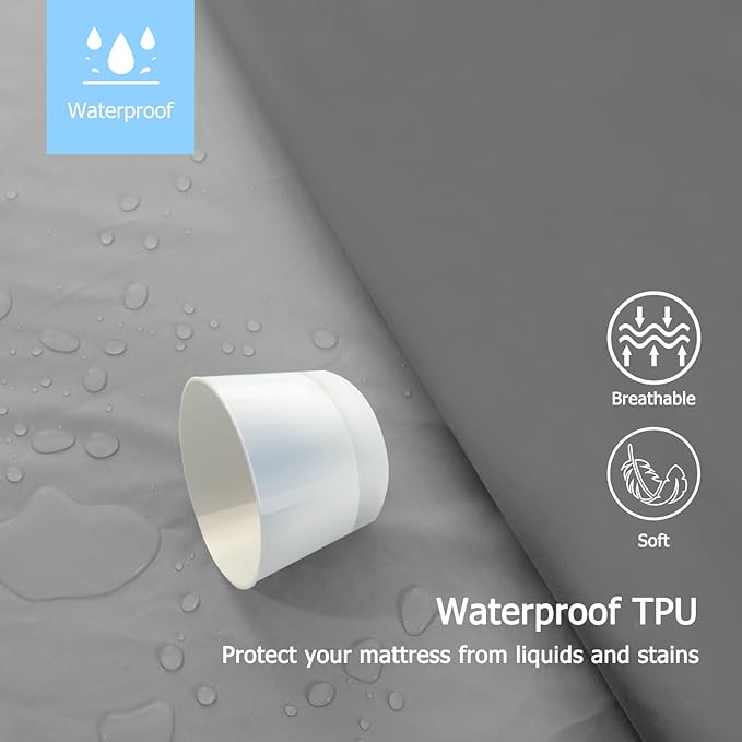 2 Pack Queen Premium Waterproof Mattress Protector, Soft Breathable Mattress Pad, Noiseless Waterproof Bed Cover - Stretch to 21" Fitted Deep Pocket Mattress Protection Cover - Dark Grey