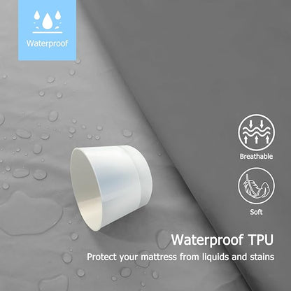 Softhour 2 PACK Twin Premium Waterproof Mattress Protector, Soft Breathable Mattress Pad Cover, Noiseless Waterproof Bed Cover - Stretch to 21"" Fitted Deep Pocket Mattress Protection Cover-Dark Grey