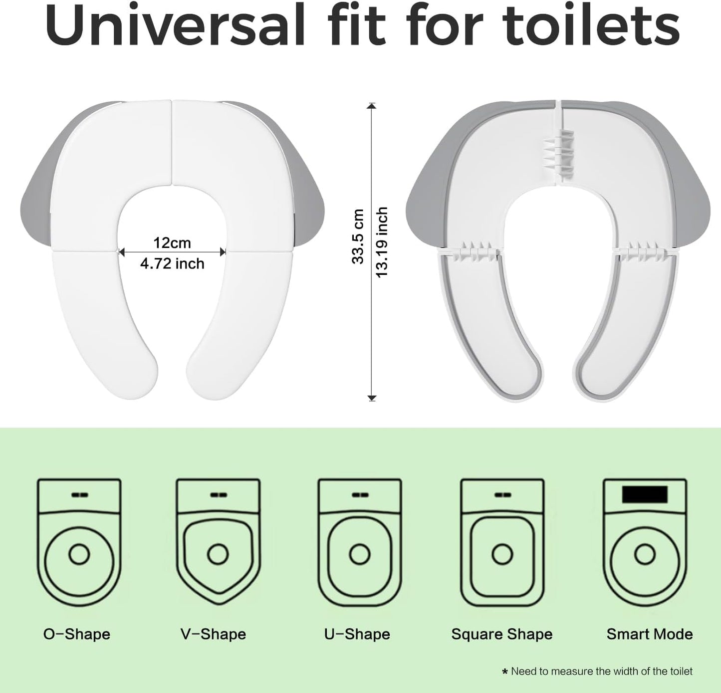 FOOYOO Foldable Toddler Toilet Seat | Portable Potty Training Seat for Travel & Home, Non-Slip, Fits Most Toilets, Easy to Clean, with Travel Bag (Gray)
