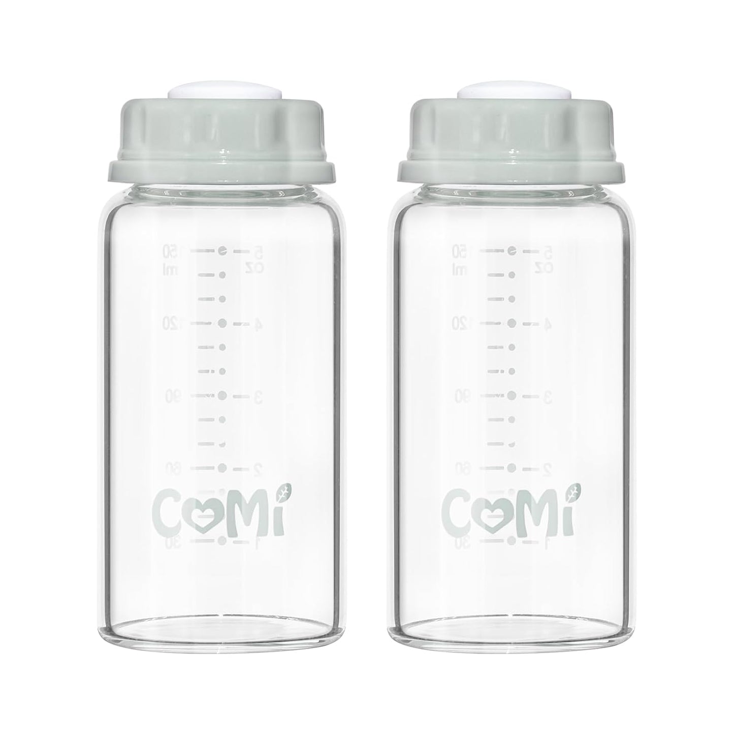COMI Natural Glass Baby Bottle,Breastmilk Storage Bottle for Fridge,Breast Milk Container,Breast Pump Bottle Compatible with Medela Breast Pump,BPA Free,2PCS (5oz,2 Gray Lids)