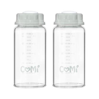 COMI Natural Glass Baby Bottle,Breastmilk Storage Bottle for Fridge,Breast Milk Container,Breast Pump Bottle Compatible with Medela Breast Pump,BPA Free,2PCS (5oz,2 Gray Lids)