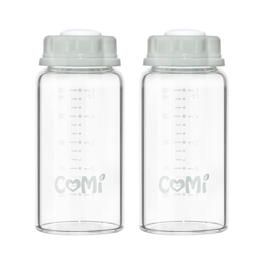 COMI Natural Glass Baby Bottle,Breastmilk Storage Bottle for Fridge,Breast Milk Container,Breast Pump Bottle Compatible with Medela Breast Pump,BPA Free,2PCS (5oz,2 Gray Lids)
