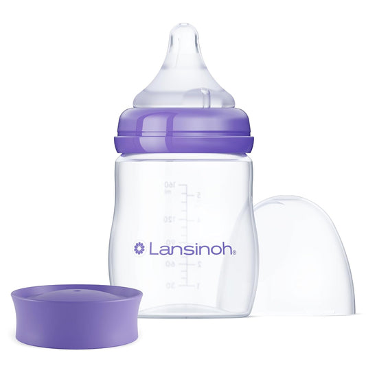 Lansinoh Anti-Colic Baby Bottles, BPA-Free Plastic, 8 Ounces, 3 Count, Medium Flow Nipples (Size M), Breastfeeding Bottle with NaturalWave Design, Baby Essentials