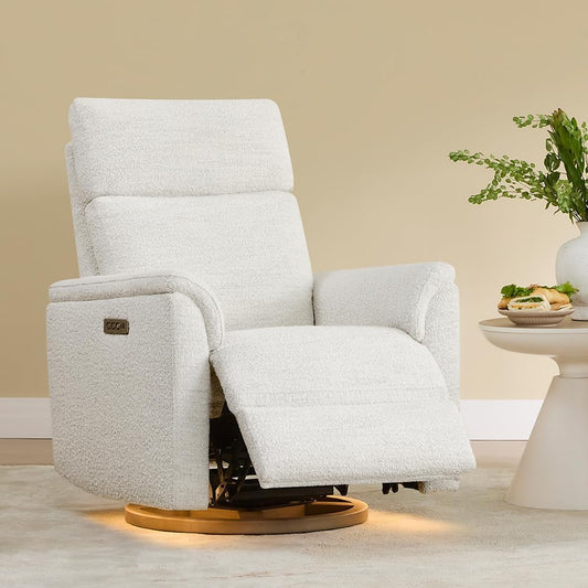 CHITA Power Swivel Glider for Adults with Nightlight, Nursery Recliner Chair with Power Headrest for Living Room, Bedroom, Water-Resistant Boucle Fabric in Sand