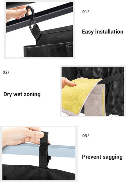 Folding Wagon Side Pocket, Oxford Cloth Stroller Wagon Cargo Net Side Caddy Organizer with Hooks, Hanging Storage Caddy Black