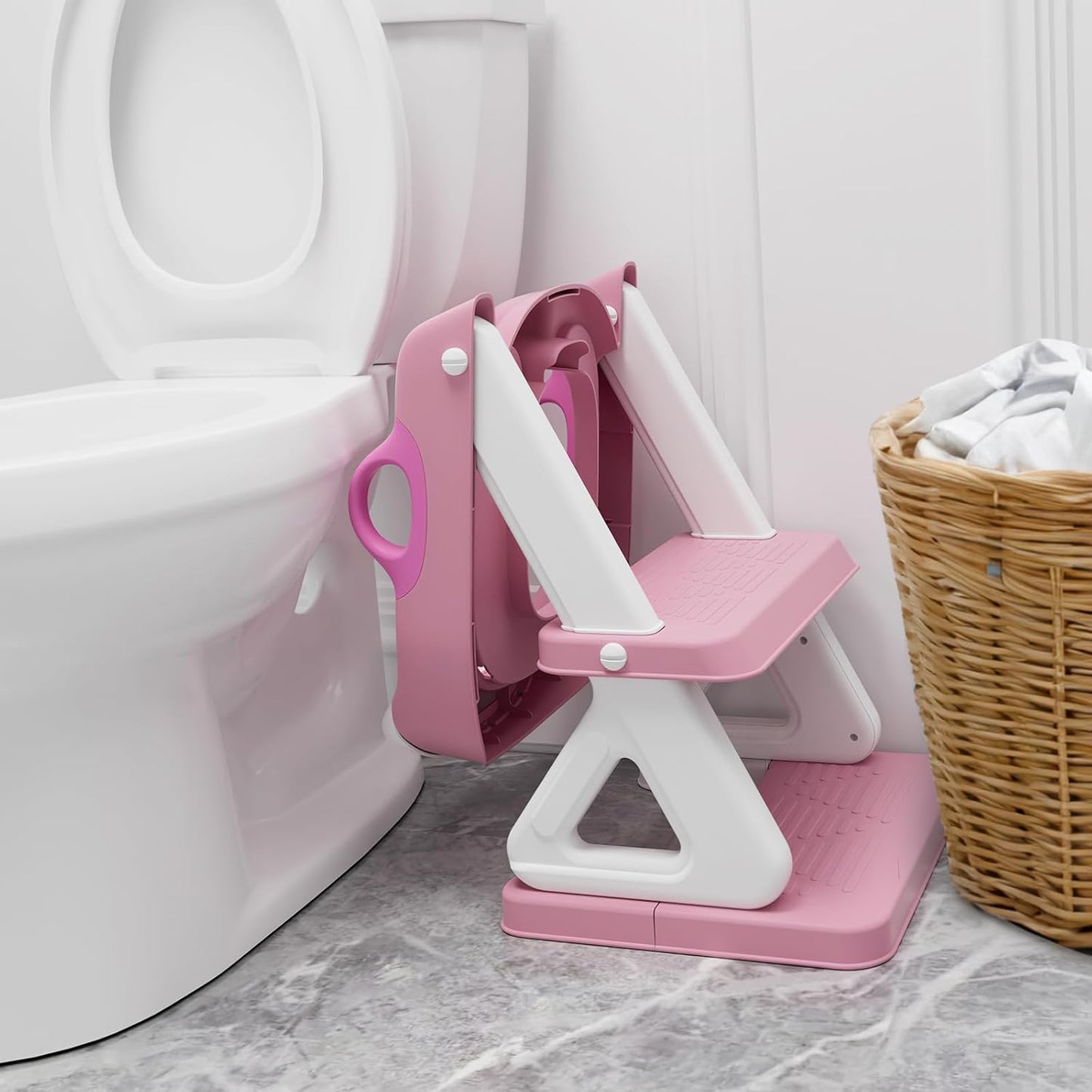Potty Training Seat with Step Stool Ladder for Kids and Toddler,Wiifo Sturdy Potty Ladder with Soft Padded Cushion for Toddler Boys and Girls(Light Grey) 2025 New Version