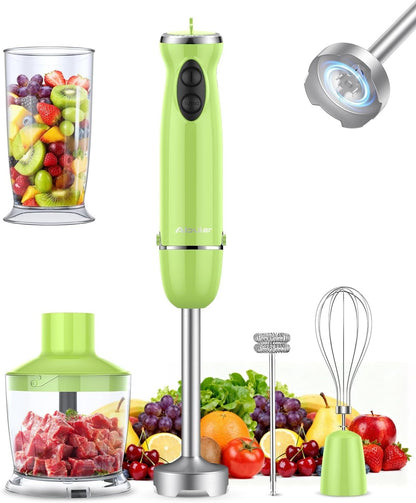 Immersion Blender Handheld 5 in 1 Hand Blender, 1000W Hand Mixer Stick, BPA-Free 12 Speed Handheld Blender 304 Stainless, Beaker, Chopper, Whisk and Milk Frother, Soup, Smoothies, Baby Food, Sauce
