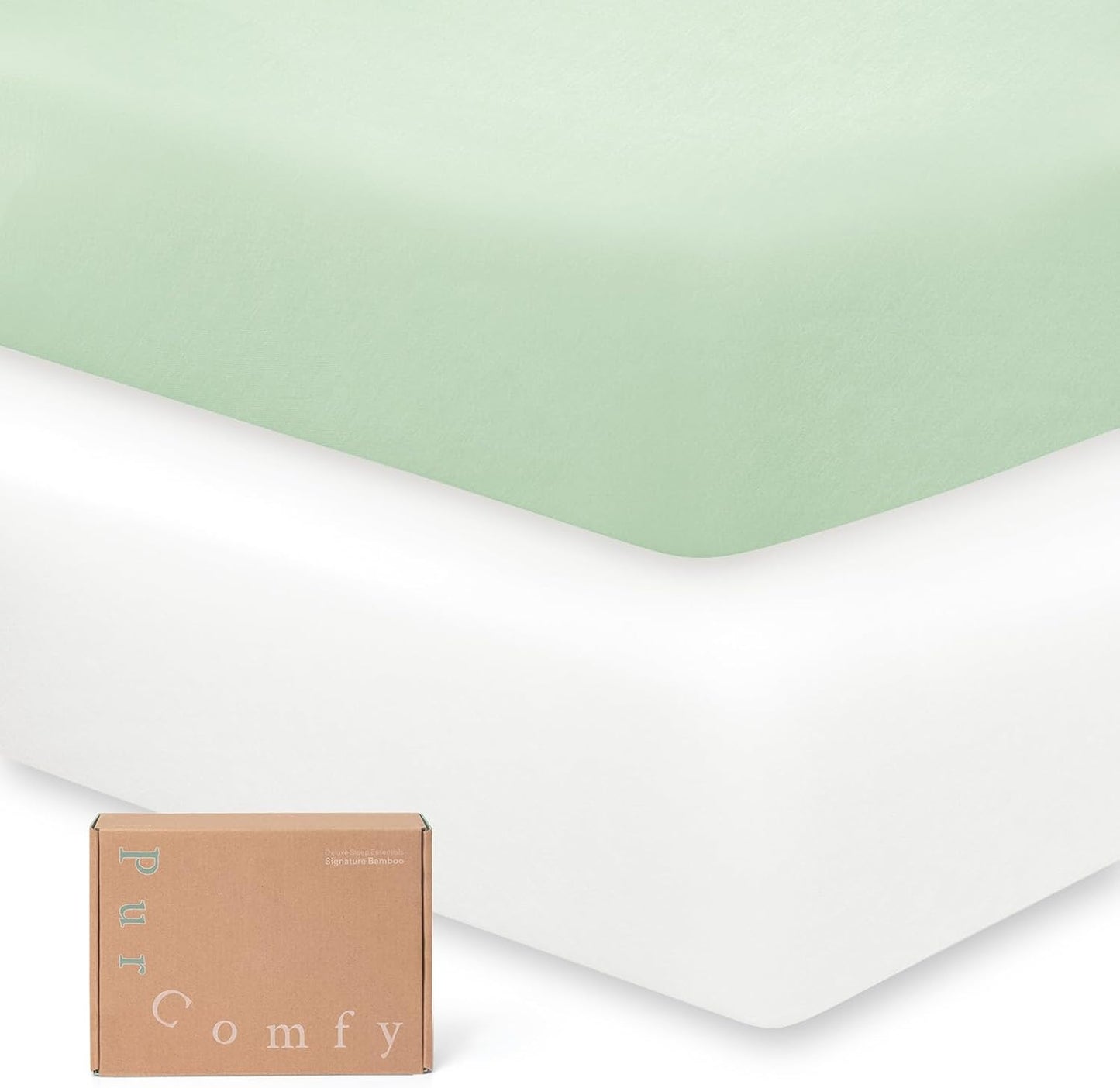 Supersoft Pack and Play Sheets Fitted, Premium Bamboo Viscose Mini Crib Sheets, Pack N Play Mattress Sheets, Graco Playard Baby Sheets Neutral for Boys Girls, 5'' Deep Pocket 2-Pack